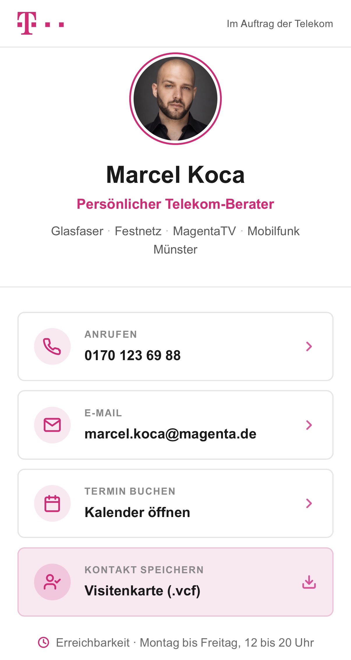 Screenshot des Berater ID Profils von Marcel Koca